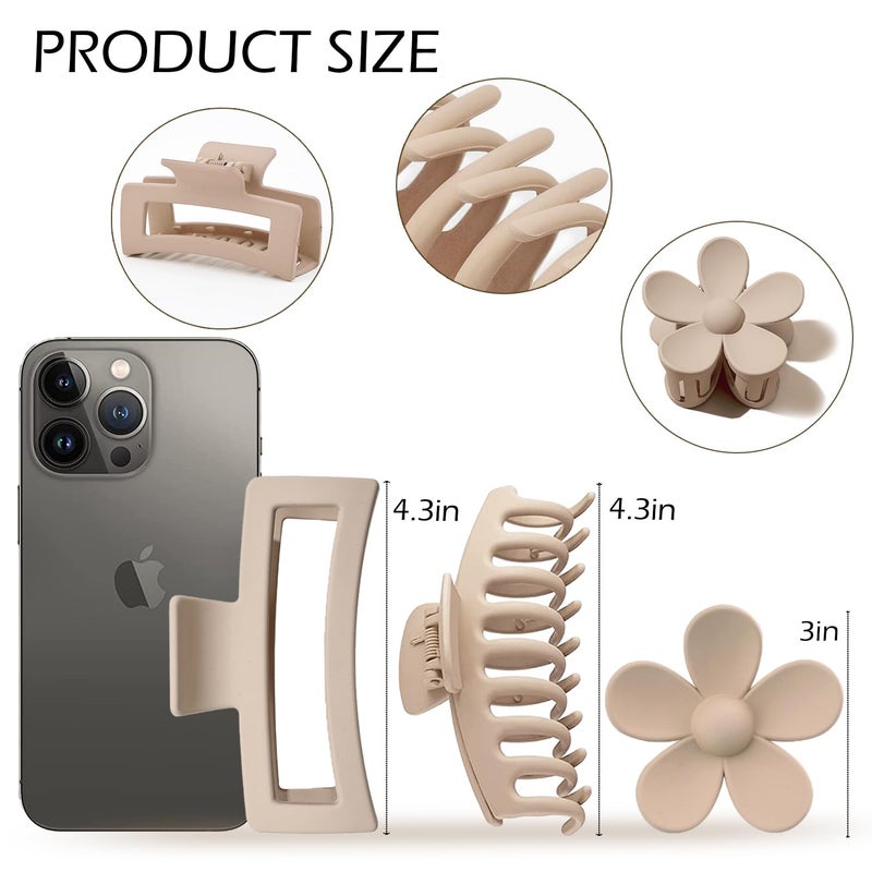 JANFUN Large Hair Claw Clips, 12 Pack Flower Hair Clips for Thick Hair, Big Square Matte Strong hold for Thin Hair, 3 Styles Claw Hair Clips for Thick Hair - Image 2